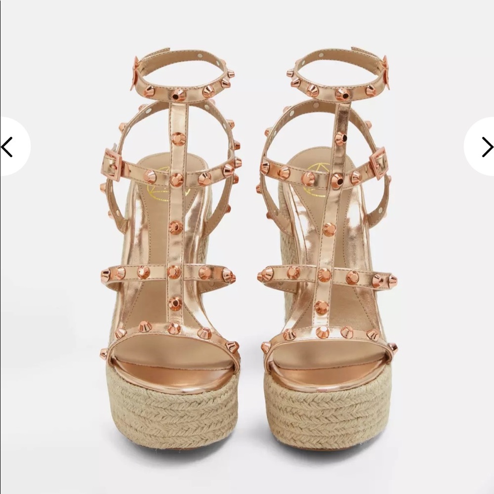 Rose gold studded wedges